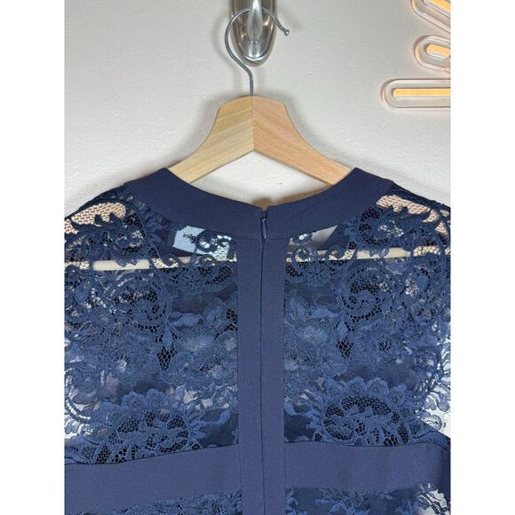 The Kooples Navy Blue Lace Panel Cut Out Crepe Sheath Mini Dress Formal Party S - Picture 8 of 14